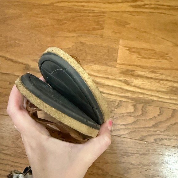 Lauren Ralph Lauren Size 8.5 Leather Gold Studded Ankle Strap Sandals Thong - Picture 9 of 12